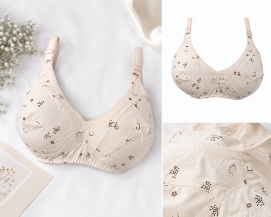 Indian Print Fine Cotton Non-Padded Everyday Comfort Bra – Skin Color (Size 32-42)