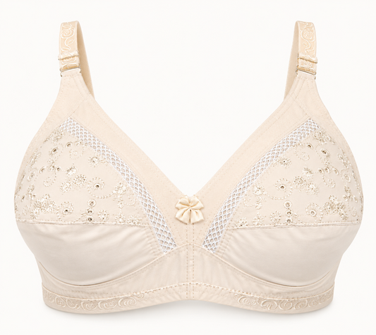 Half Cup Chicken Cotton & Net Bra – Soft Breathable Comfort | Sizes 32-42