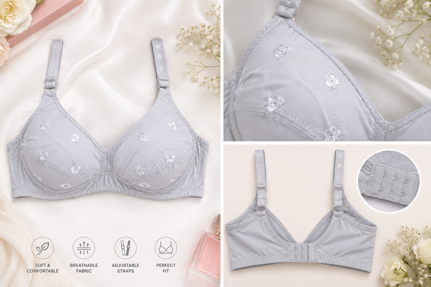 Star Chicken Cotton Bra – Soft Floral Comfort Design (Sizes 32-42)