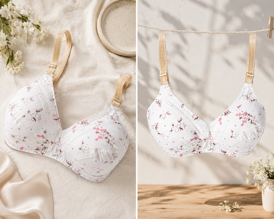 Indian Print Fine Cotton Non-Padded Soft Support Bra – Skin Color | Sizes 32-42