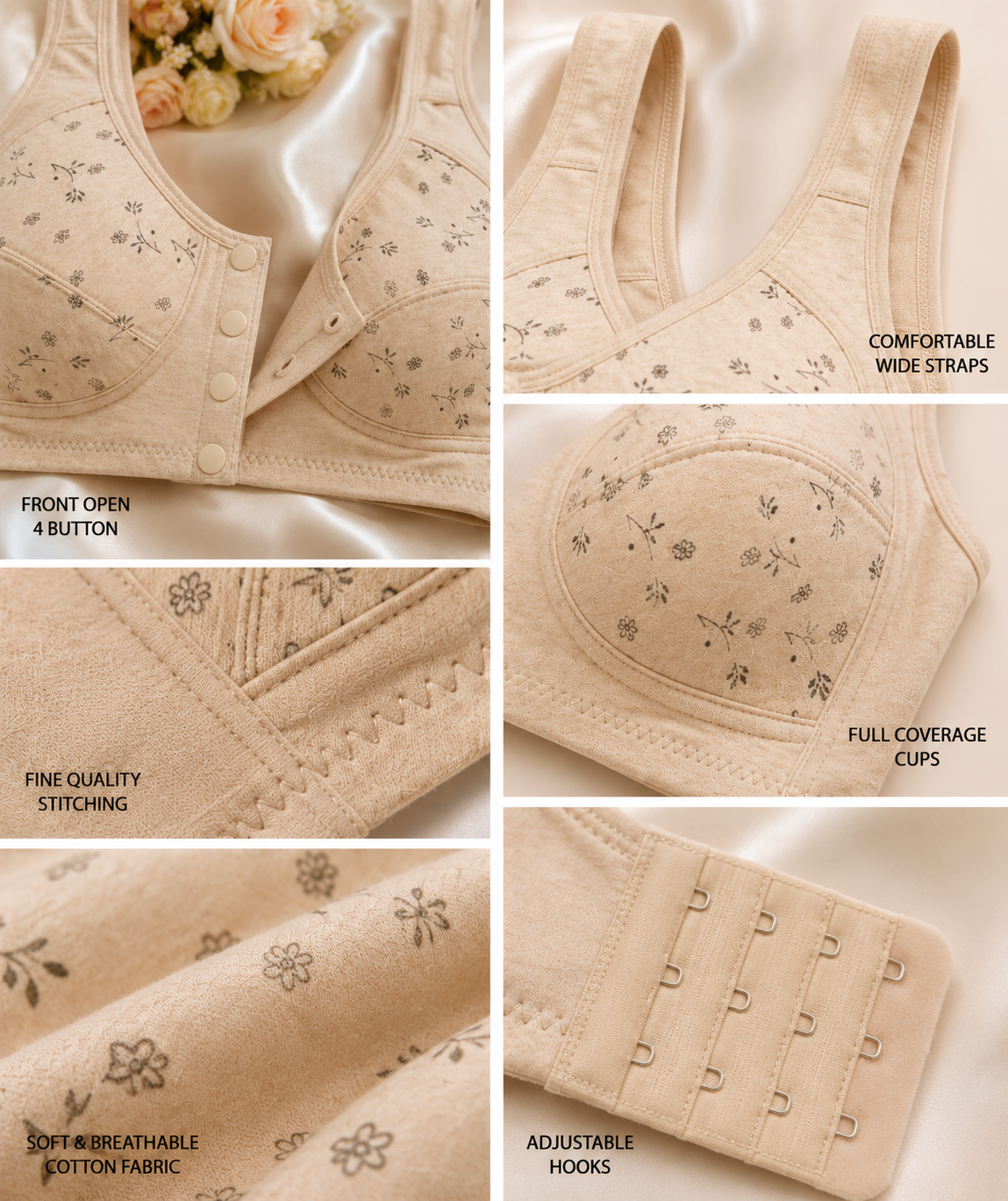 Front Open 4 Button Maternity Bra – Soft Cotton Feeding Bra for Women | Full Coverage Comfort (Size 36-46)