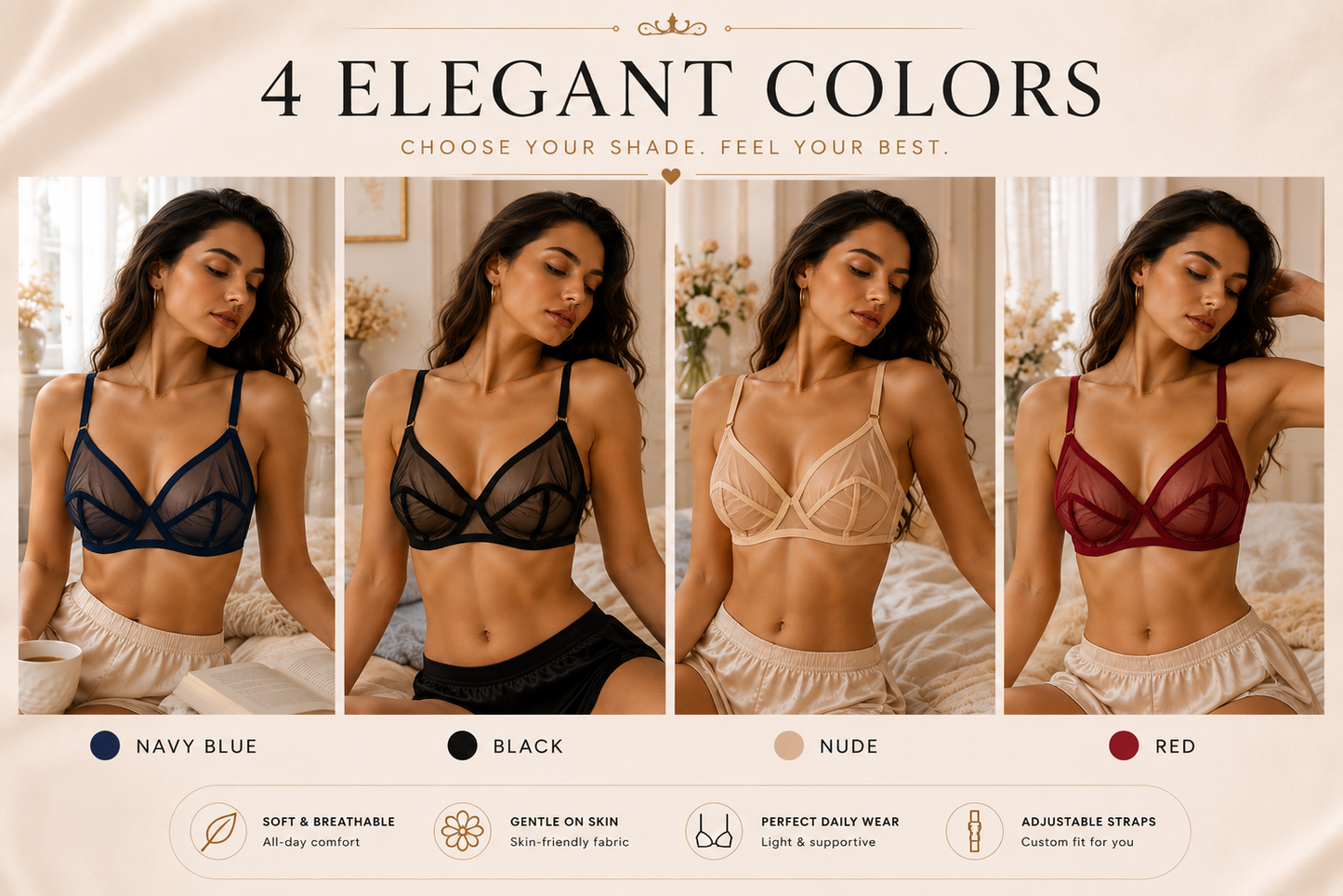 Imported Soft Net Bra – Lightweight Summer Comfort | Breathable Everyday Wear (4 Colors)