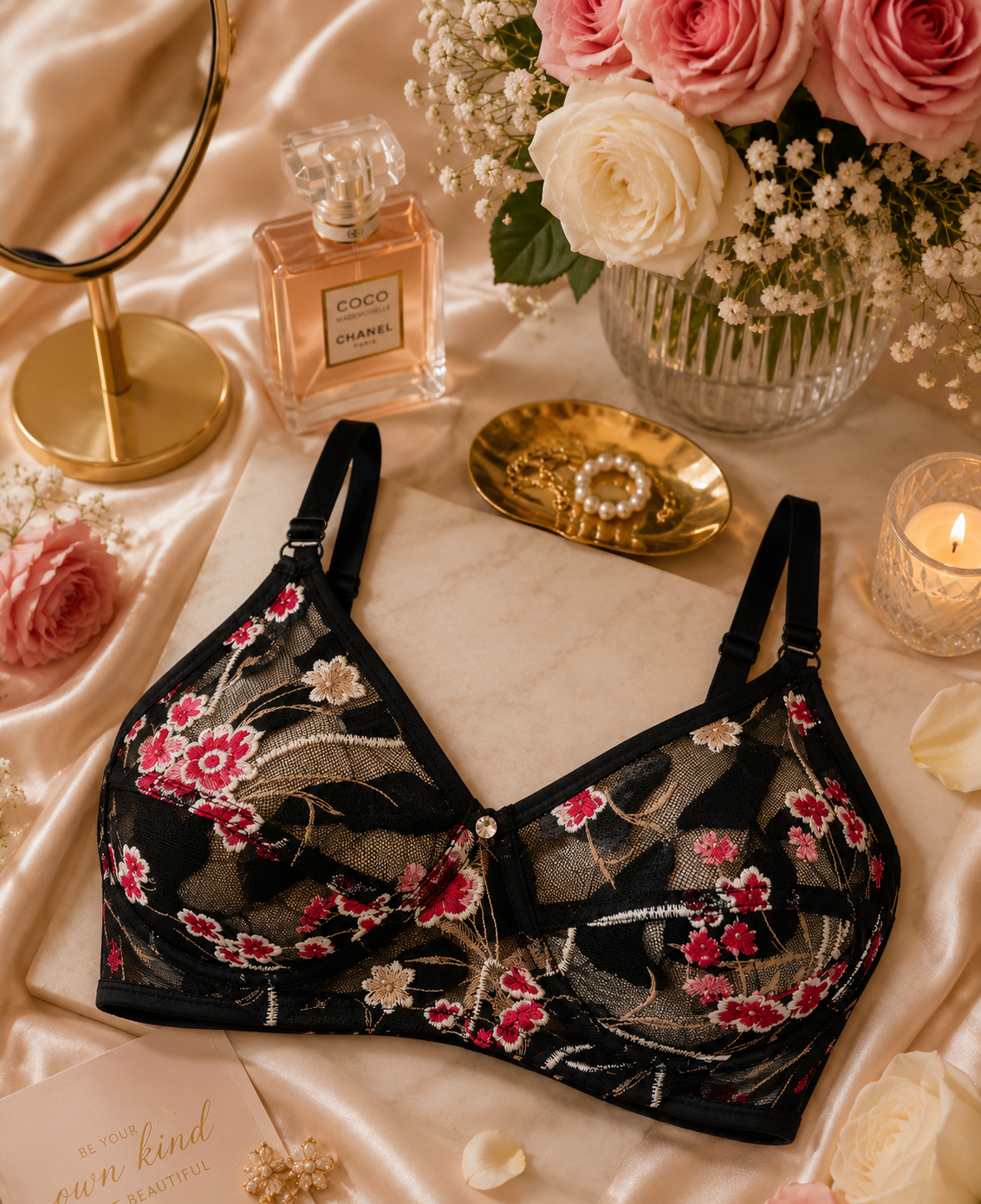 Imported Soft Malai Net Embroidery Bra – Premium Breathable Daily Wear (Size 32–38)