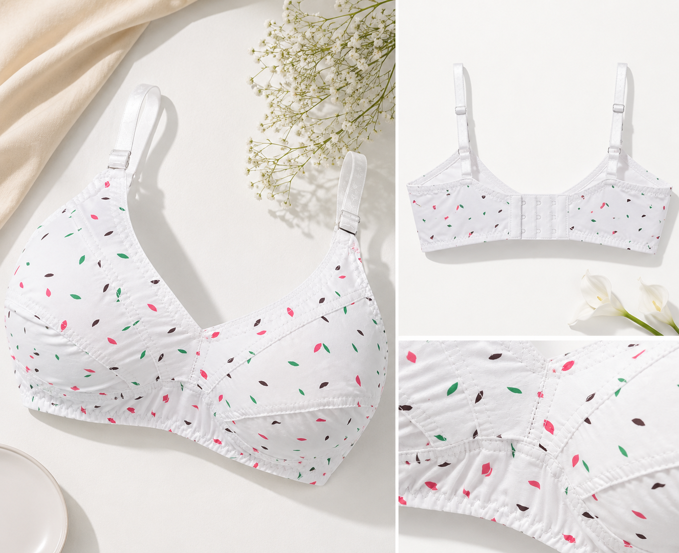 Printed Fine Cotton Comfort Bra | Soft Full Coverage | Sizes 32-42