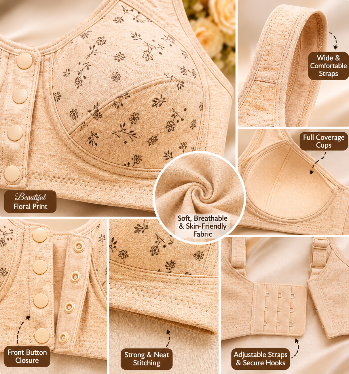 Front Open 4 Button Maternity Bra – Soft Cotton Feeding Bra for Women | Full Coverage Comfort (Size 36-46)