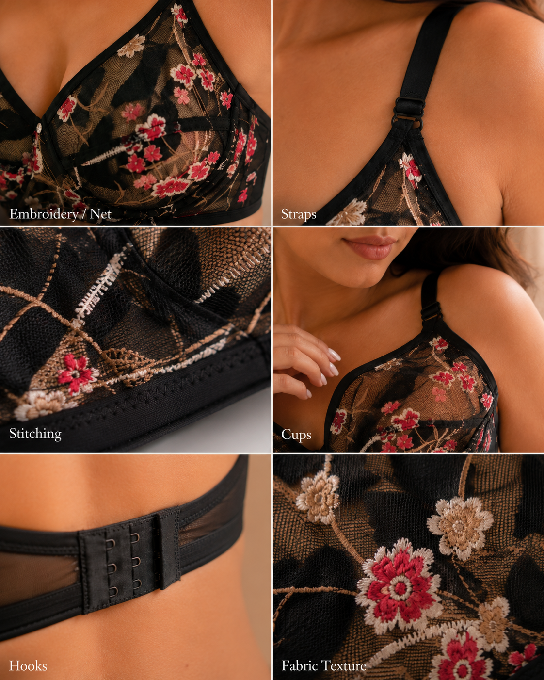 Imported Soft Malai Net Embroidery Bra – Premium Breathable Daily Wear (Size 32–38)