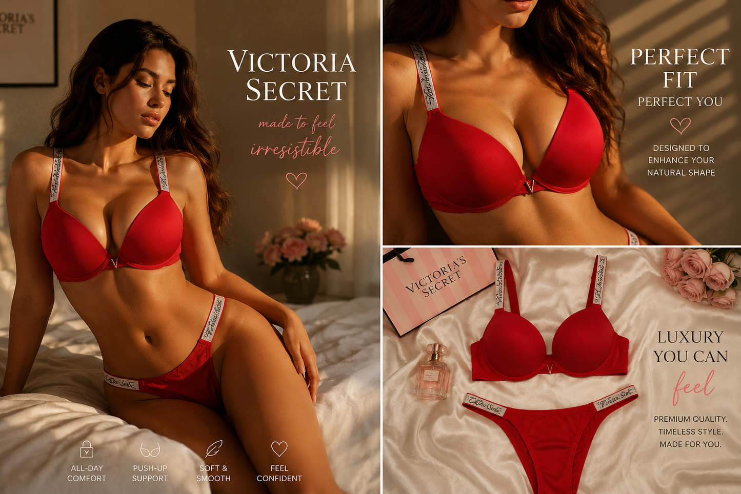 Victoria Secret Push-Up Bra & Panty Set – Premium Lingerie | 7 Colors | Sizes 36-40