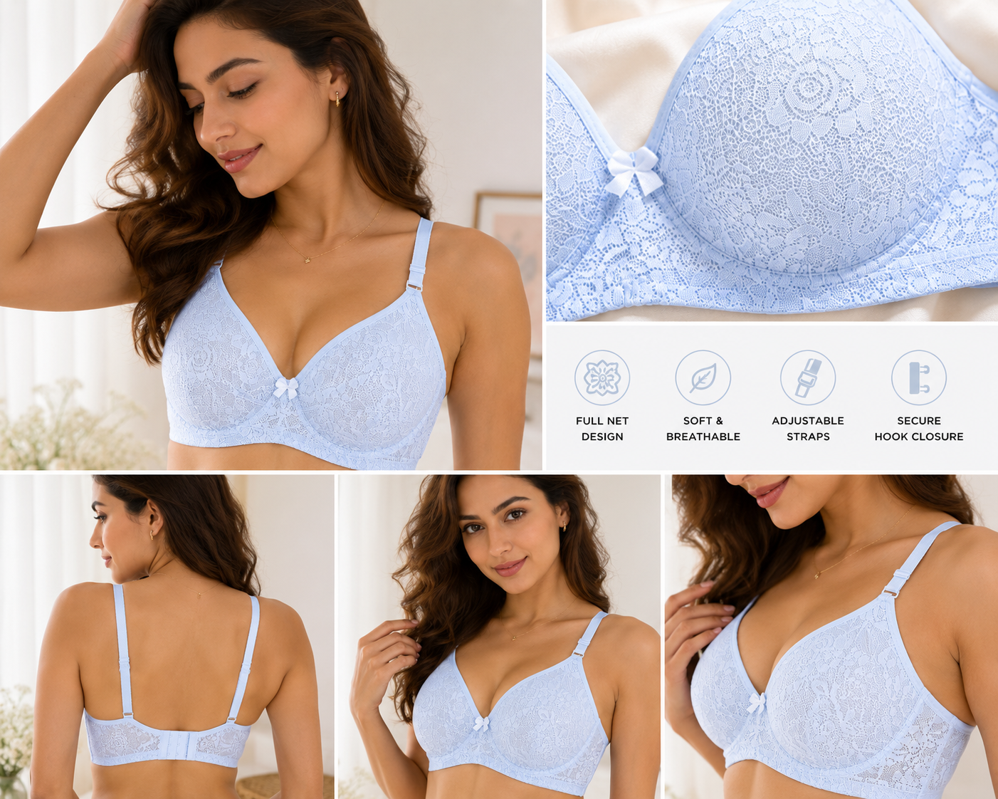 Super Fancy Full Net Bra – Soft Comfortable Lace Design (Sizes 32-42)