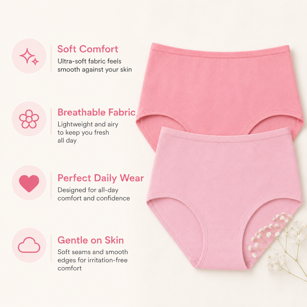 Soft Comfort High Waist Panty –PACK OF 3- Breathable Everyday Wear | 4 Colors | Sizes S–XXL