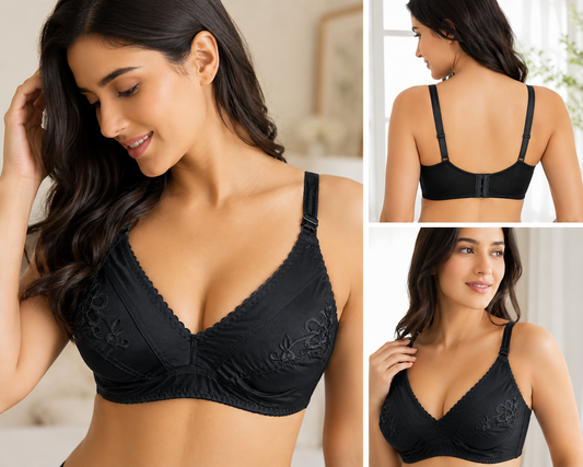 Cotton Same Color Embroidery Bra – Soft Comfortable Everyday Wear (7 Colors | Sizes 32-42)