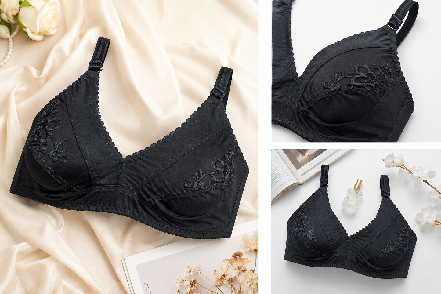 Cotton Same Color Embroidery Bra – Soft Comfortable Everyday Wear (7 Colors | Sizes 32-42)