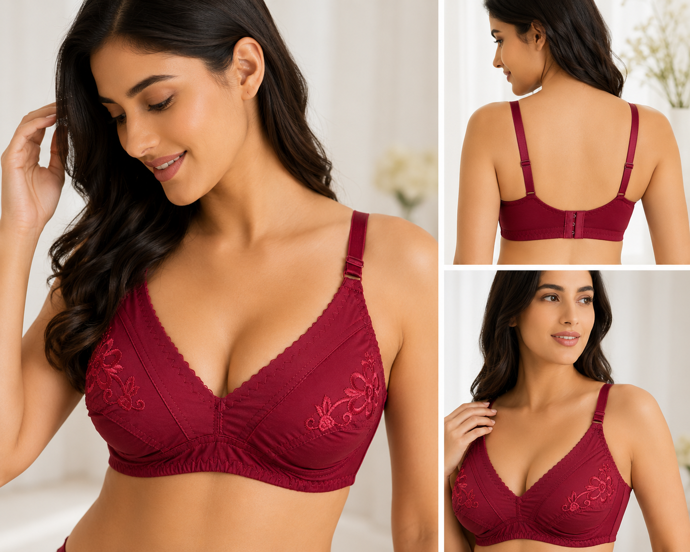 Cotton Same Color Embroidery Bra – Soft Comfortable Everyday Wear (7 Colors | Sizes 32-42)