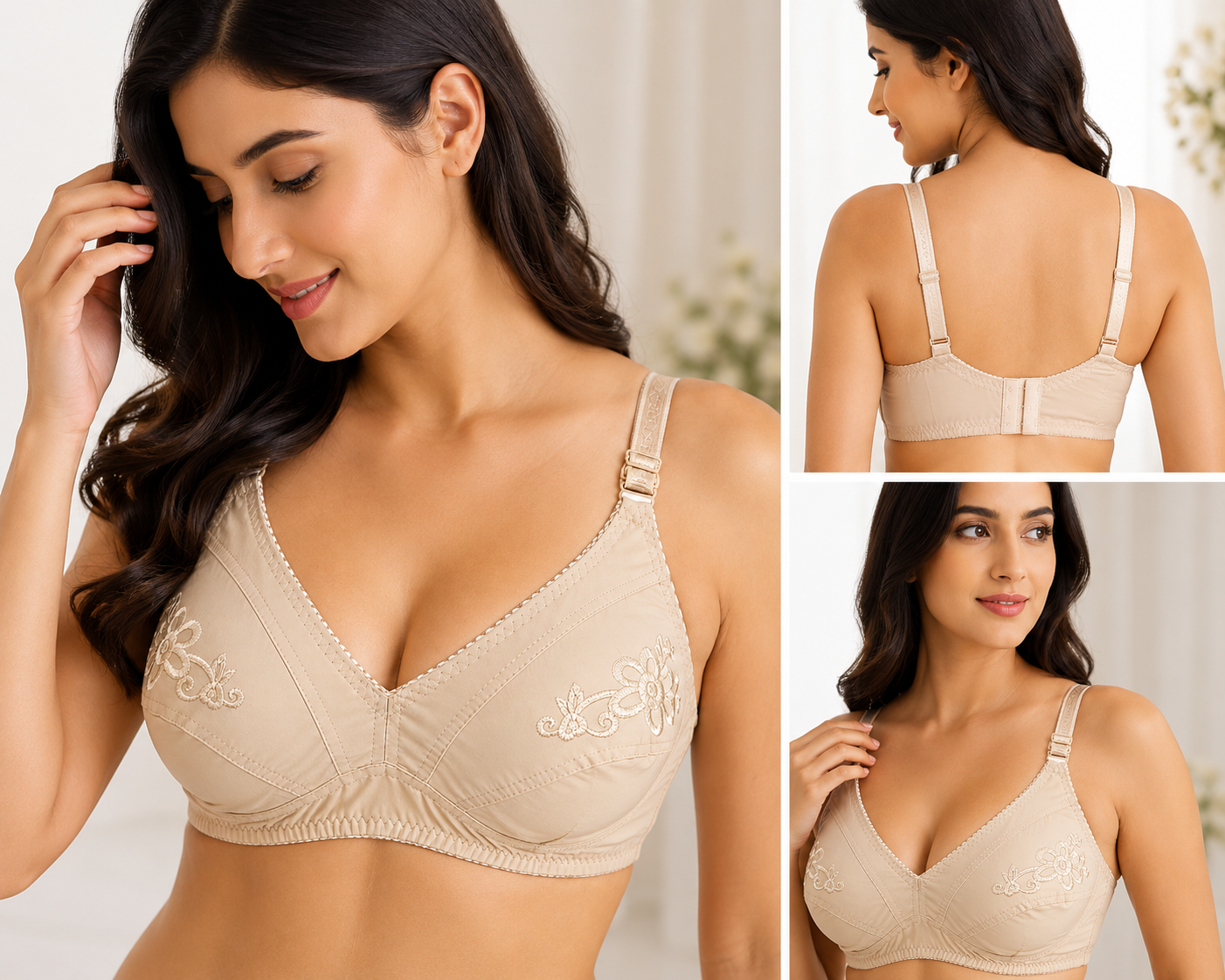 Cotton Same Color Embroidery Bra – Soft Comfortable Everyday Wear (7 Colors | Sizes 32-42)