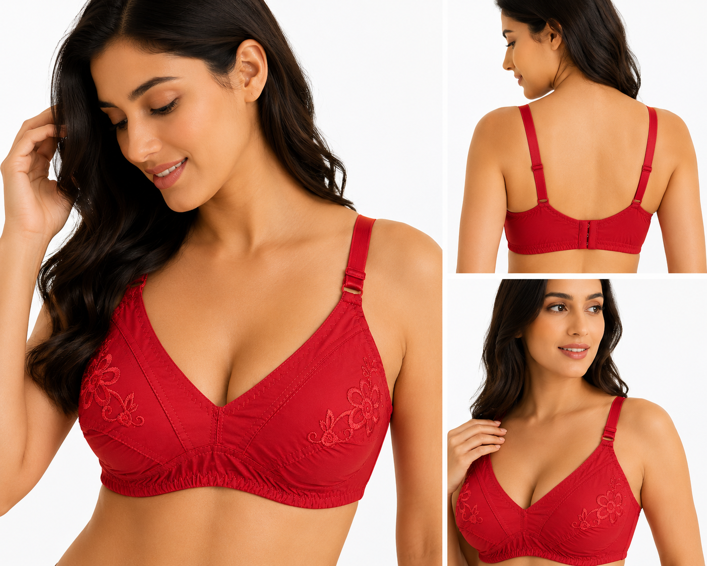 Cotton Same Color Embroidery Bra – Soft Comfortable Everyday Wear (7 Colors | Sizes 32-42)
