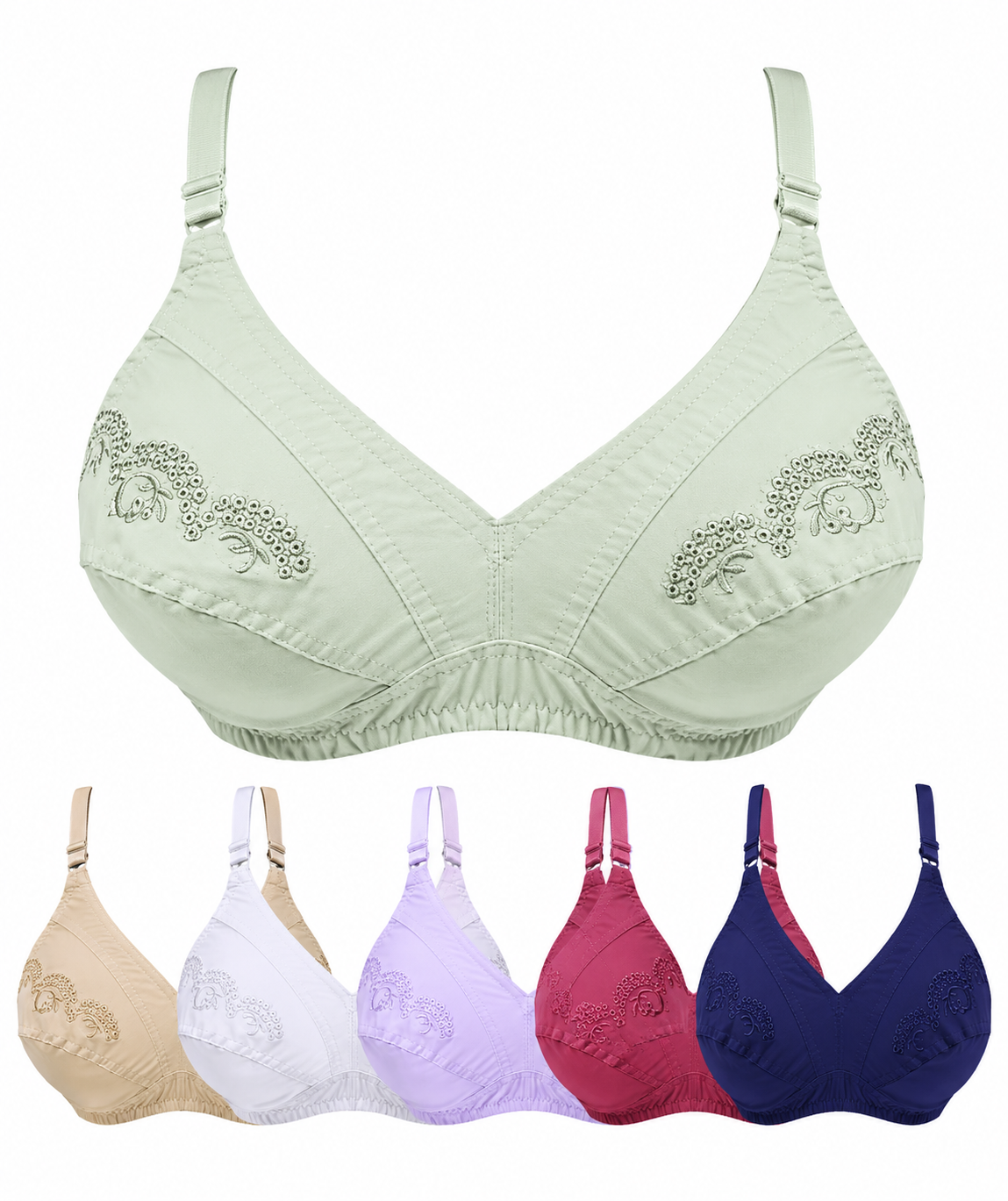 Cotton Same Color Embroidery Bra – Soft Comfortable Everyday Wear (7 Colors | Sizes 32-42)