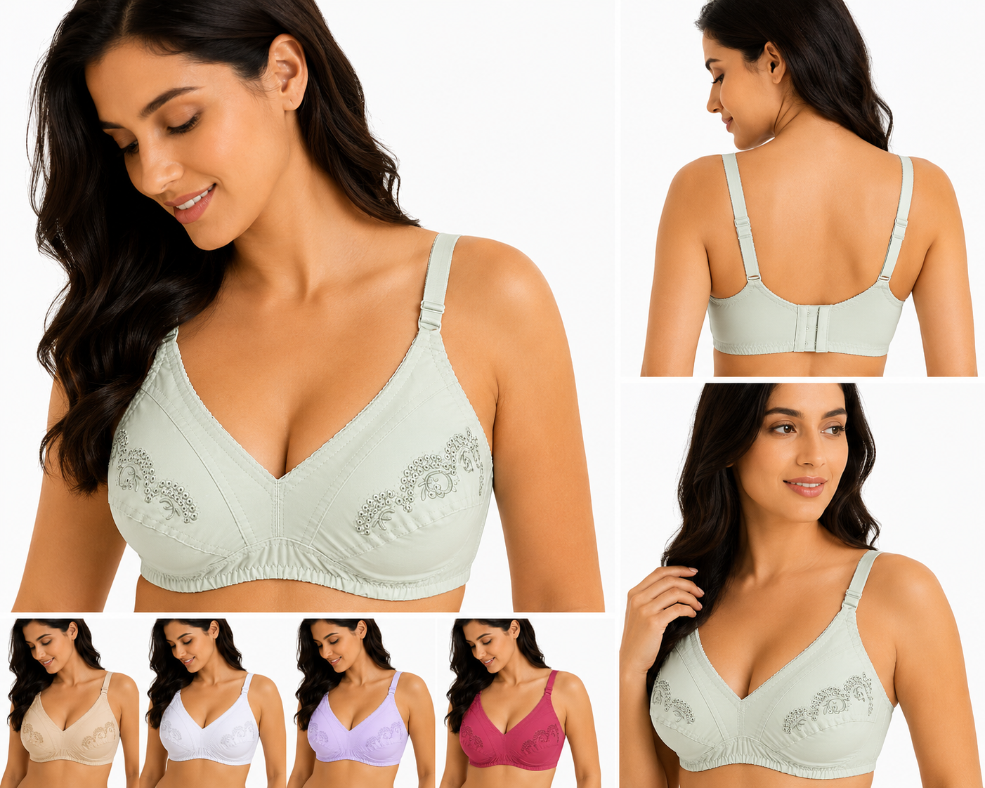 Cotton Same Color Embroidery Bra – Soft Comfortable Everyday Wear (7 Colors | Sizes 32-42)