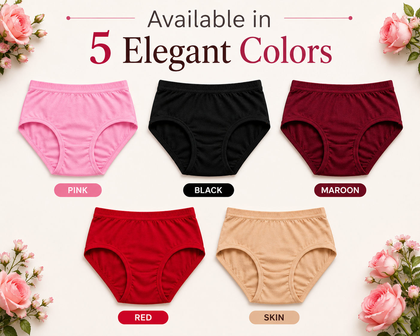 Summer Malai Cotton Panty Pack of 5 – Soft Breathable Everyday Comfort | 5 Colors | Sizes M-XXL
