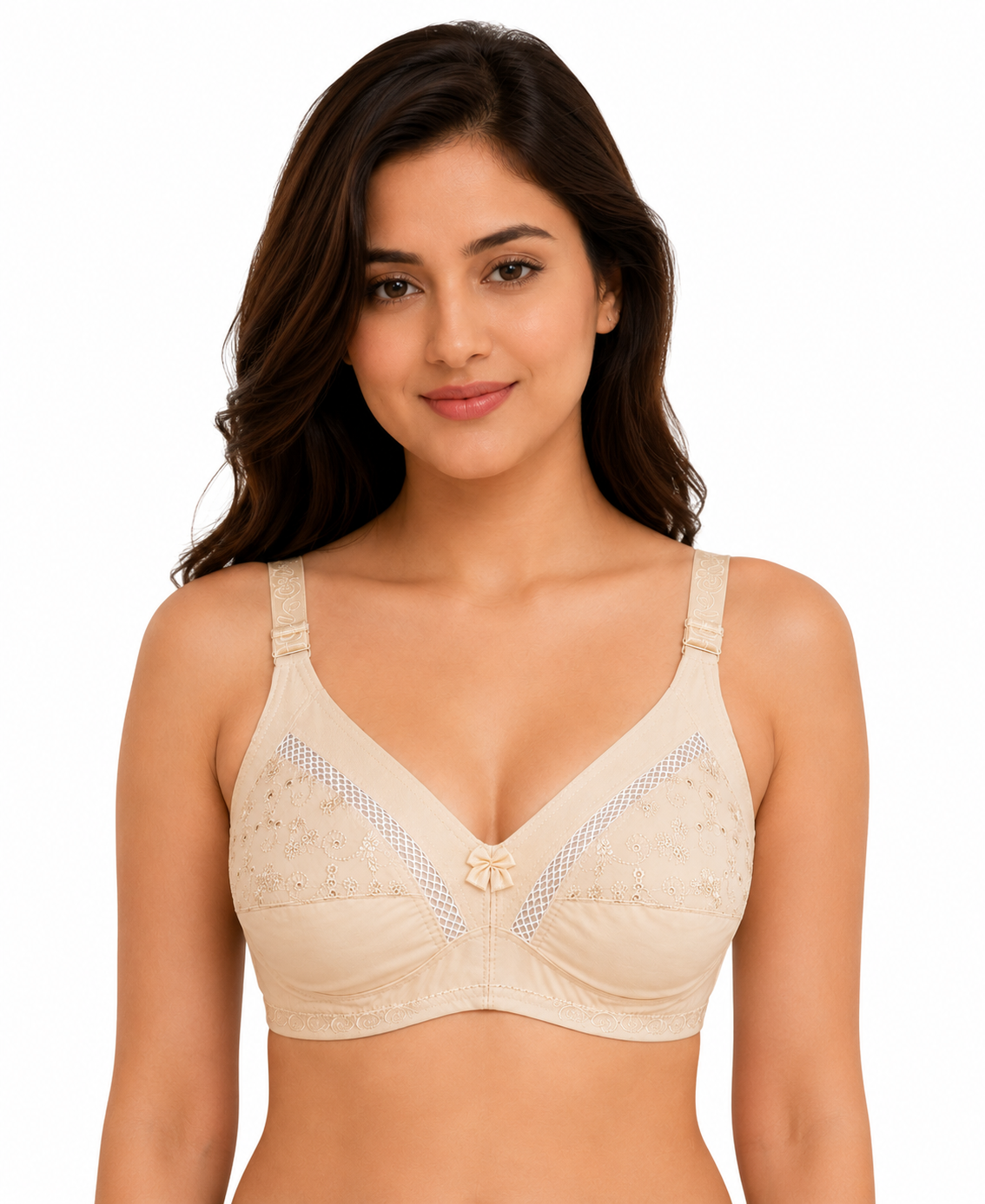 Half Cup Chicken Cotton & Net Bra – Soft Breathable Comfort | Sizes 32-42