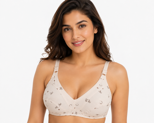 Indian Print Fine Cotton Non-Padded Everyday Comfort Bra – Skin Color (Size 32-42)