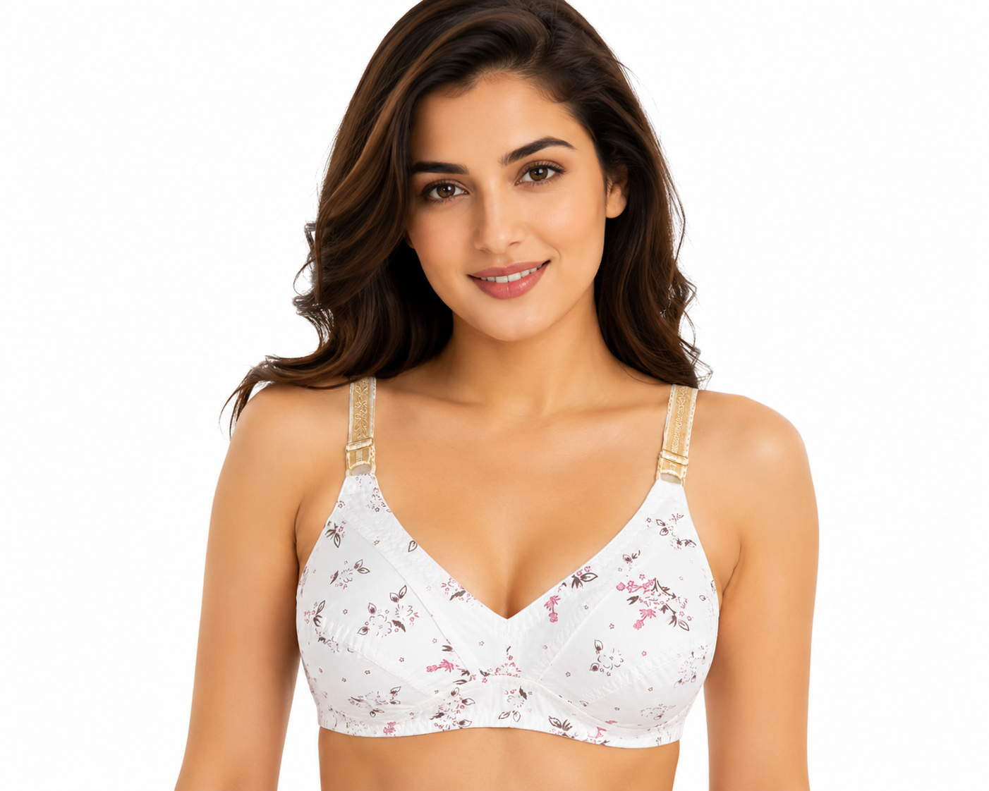 Indian Print Fine Cotton Non-Padded Soft Support Bra – Skin Color | Sizes 32-42