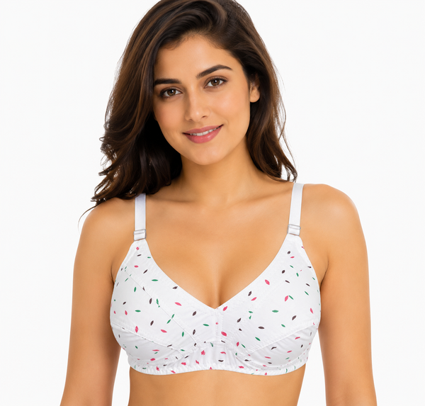 Printed Fine Cotton Comfort Bra | Soft Full Coverage | Sizes 32-42