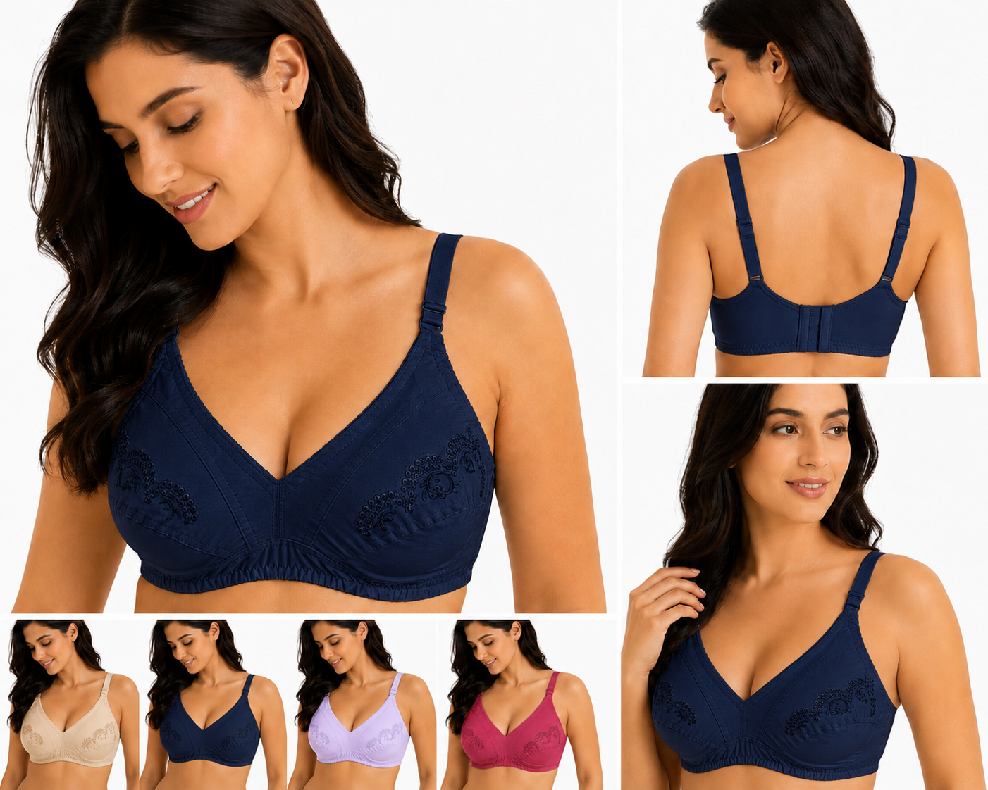 Cotton Same Color Embroidery Bra – Soft Comfortable Everyday Wear (7 Colors | Sizes 32-42)