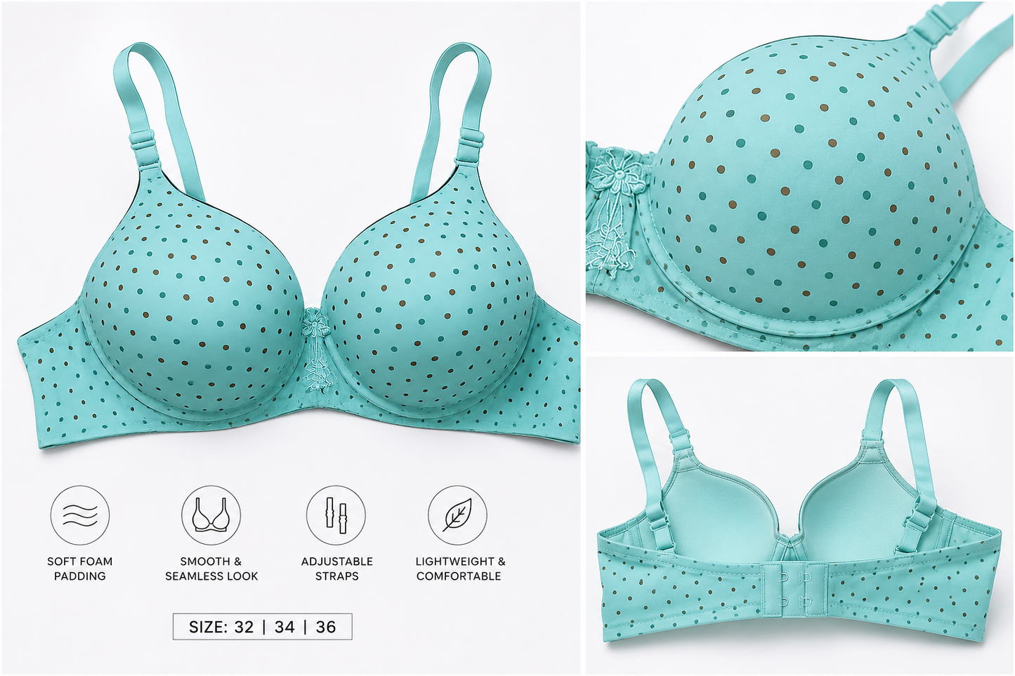 Women's Fancy Foam Bra | Soft Padded Cups | Comfortable Daily Wear | 32-36