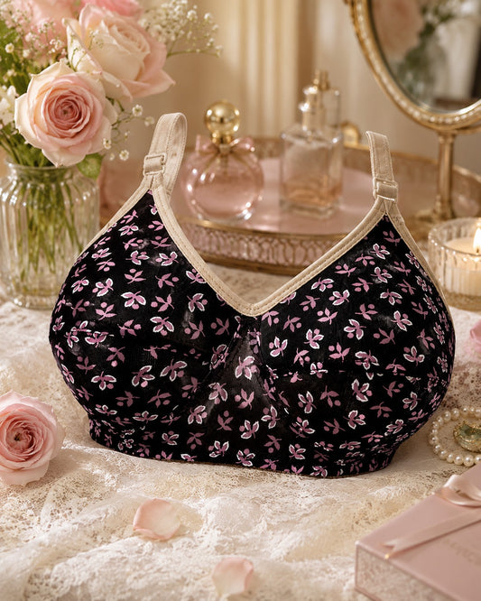 Floral Print Comfort Bra | Soft Full Coverage Support | Sizes 32-42