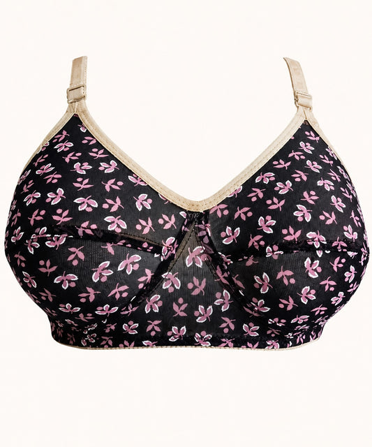 Floral Print Comfort Bra | Soft Full Coverage Support | Sizes 32-42
