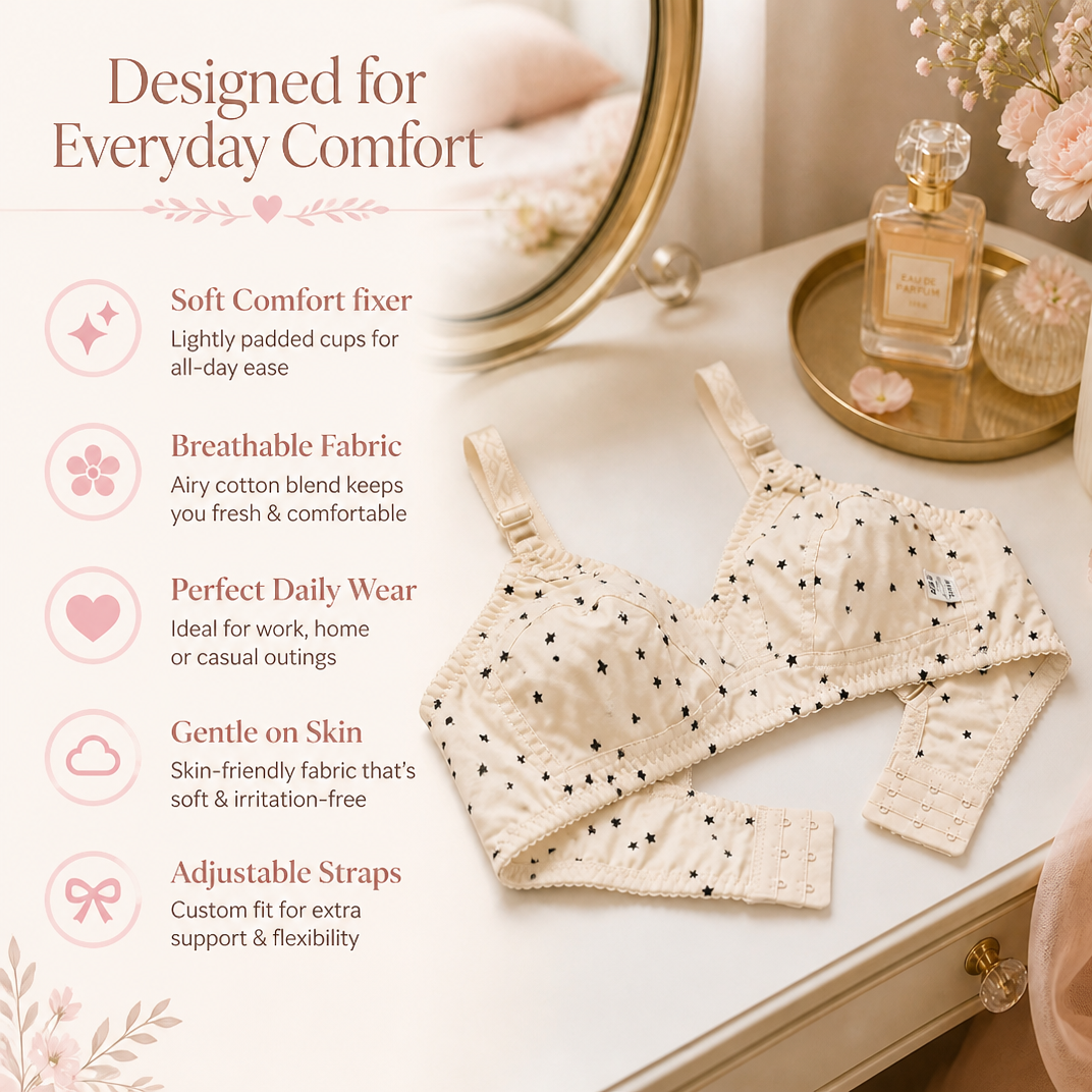 Indian Print Fine Cotton Non-Padded Bra – Skin Color | Soft Everyday Comfort | Sizes 32-42