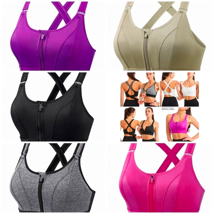 Premium Quality Front Closure Padded High Impact Sports Bra With Adjustable Waist Band-Rust | 6 Colors