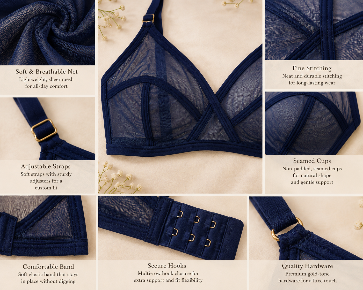 Imported Soft Net Bra – Lightweight Summer Comfort | Breathable Everyday Wear (4 Colors)