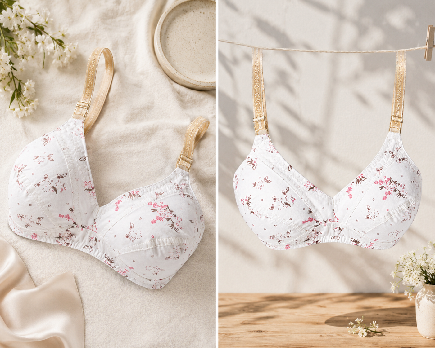Indian Print Fine Cotton Non-Padded Soft Support Bra – Skin Color | Sizes 32-42