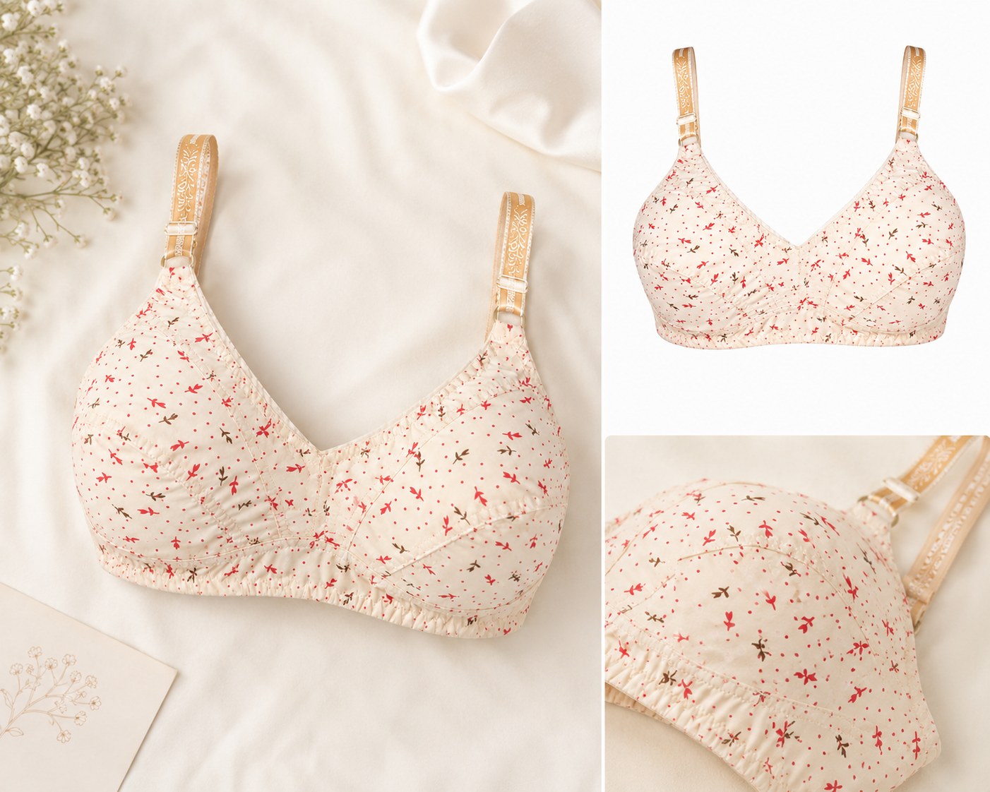 Indian Print Fine Cotton Non-Padded Bra – Skin Color | Soft Everyday Comfort | Sizes 32-42