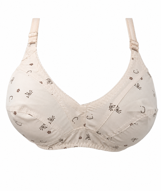 Indian Print Fine Cotton Non-Padded Everyday Comfort Bra – Skin Color (Size 32-42)