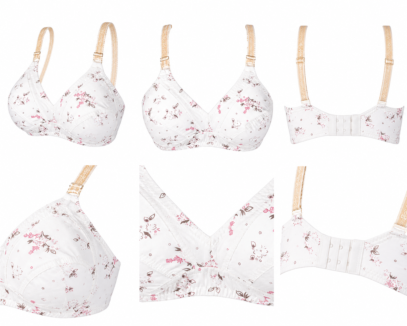 Indian Print Fine Cotton Non-Padded Soft Support Bra – Skin Color | Sizes 32-42